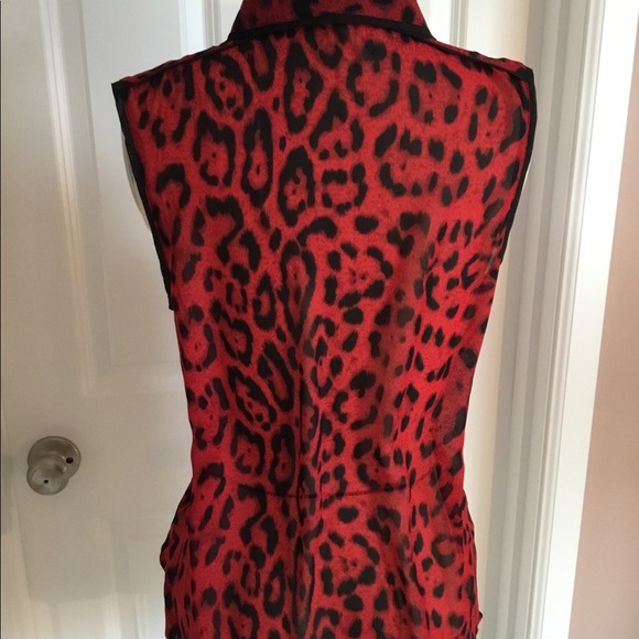 Forever21 Red Leopard Print Bow-Tie Sheer Blouse - Picture 7 of 8